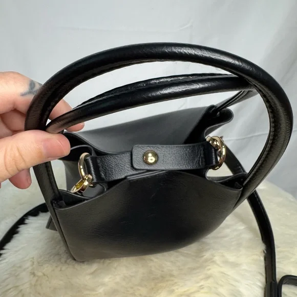 Black Faux Leather Handbag with Gold Hardware- Like New! - Picture 2 of 12